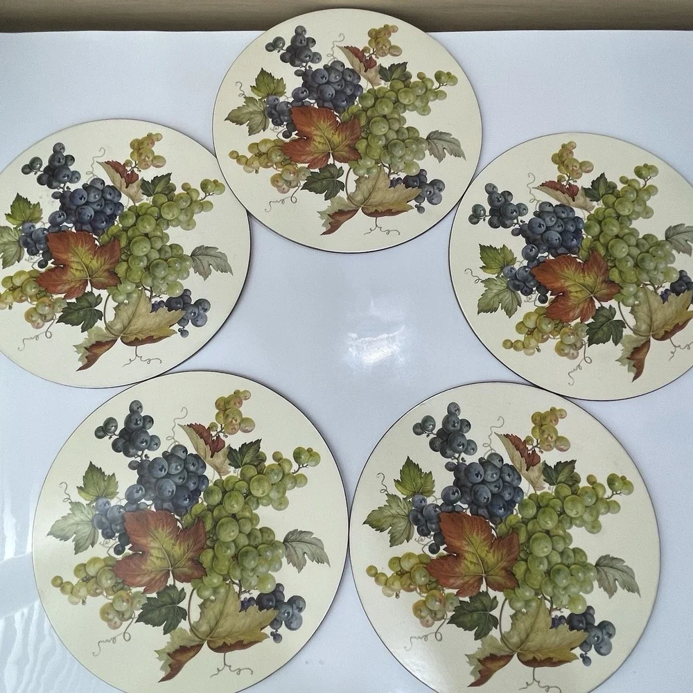 Vintage Pimpernel Round Table Placemats Grape Cluster Cork Back Set Of 5 England